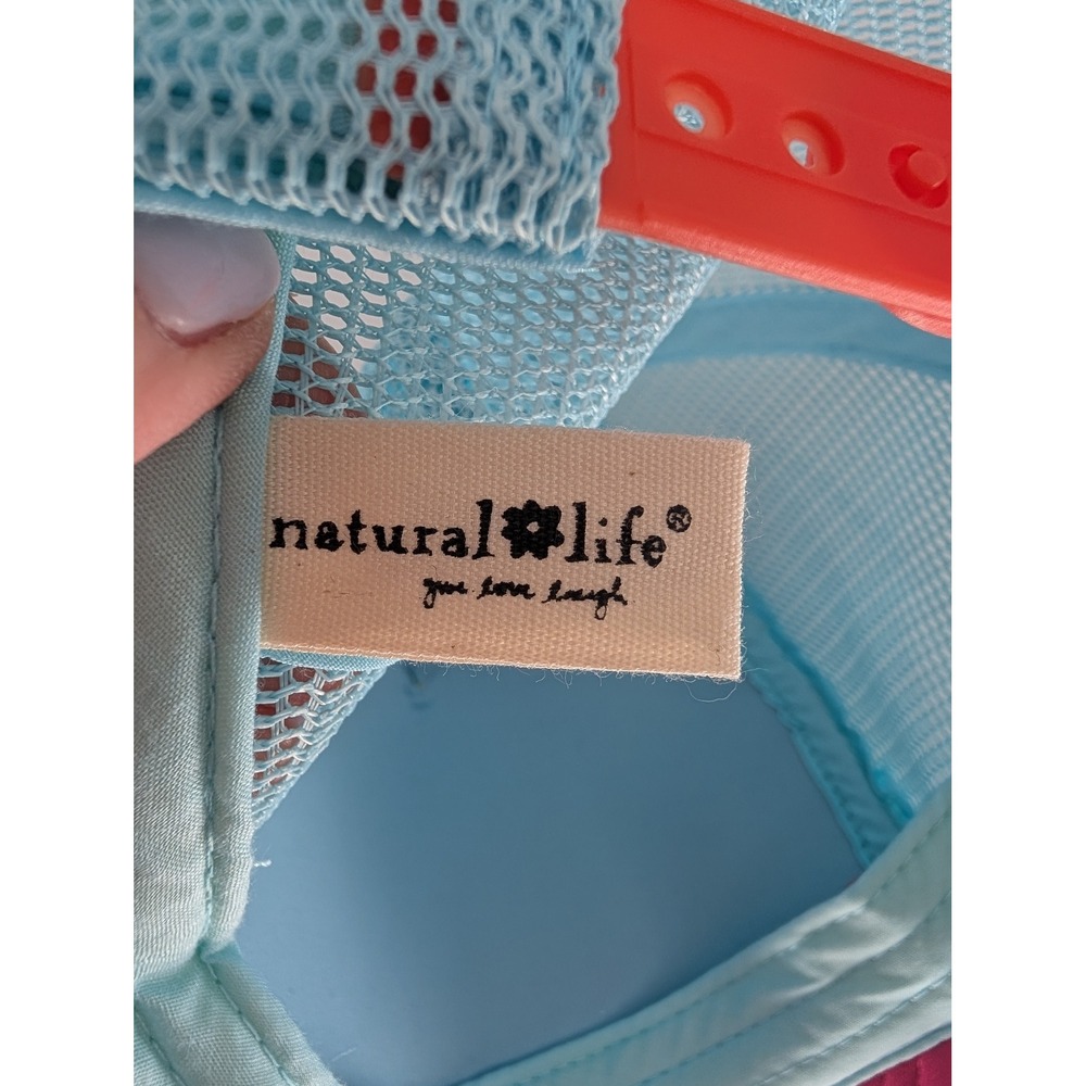 Natural Life Trucker Hat Women OS Yellow Blue LOVE Floral Mesh Snapback Boho - Picture 8 of 9